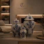 جیجر جار سه عددی - طرح آبی سنتی دارای نقاط طلا